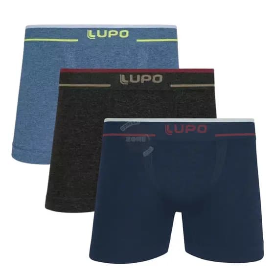Kit 3 Cuecas Boxer Box Lupo Adulto Original Premium Sem Costura Texturizada
