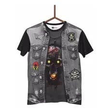 Camisa Caveira Jaqueta Jeans Moto Clube Skull 3d Cv017