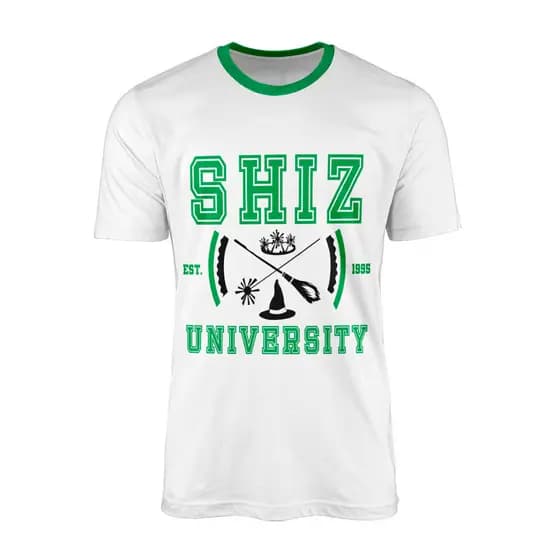 Camisa Wicked Filme Musical Team Elphaba Shiz University Modelo Branco