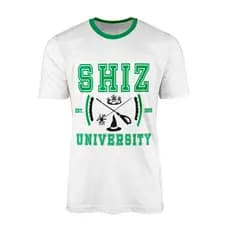 Camisa Wicked Filme Musical Team Elphaba Shiz University Modelo Branco