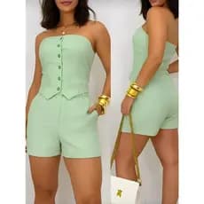 Conjunto Alfaiataria Feminino Colete Tomara Que Caia Com Shorts Elegante