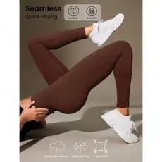 Calça Legging Canelada de Cintura Alta Sem Costura para Academia Feminina, Elástica e Fitness