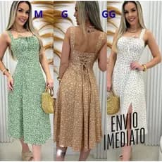 Vestido Feminino Mídi Romântico Estampa Floral |  Fenda lateral Laço no Busto | Tendencia Moda