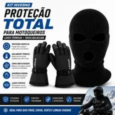 Kit Luva Térmica Moto Mais Touca Balaclava Corta Vento Impermeável Frio Intenso Motociclista Inverno