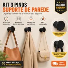 Kit 3 Pinos Cabideiro Suporte Parede Para Roupa Espelho e Bolsas Decorativo Até 5kg