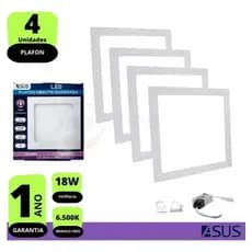 Kit 4 Luminárias Led Embutir Quadrada 18w 6500k Asus