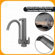 Torneira Com Filtro Bancada Linha Vitalite Viqua Cinza Fosco