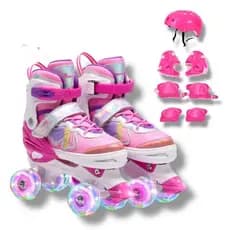 Patins Infantil Borboleta Rosa Roller 4 Rodas Com ou Sem Kit Segurança
