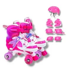 Patins Sereia Rosa Pink Infantil 4 Rodas Sports Regulável luz de LED Com ou Sem Kit de Segurança