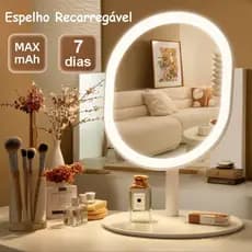 Espelho Para Maquiagem Inteligente Com Usb Recarregável Led Portátil Dobrável Ajustável Oval Mesa