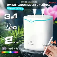 Grande Umidificador De Ar Aromatizador De Ambiente Com Bico Duplo Difusor Elétrico Usb Led 2000ml