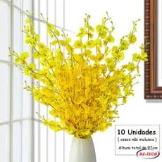 Kit 10 Flores Artificiais Ramo De Chuva De Ouro De Orquídea Cerejeira Decoração Festas Casamento
