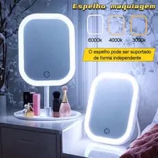 Espelho De Mesa De Maquiagem Recarregável Com LED Portatil Luminaria Carregamento USB Dobrável Ajustável Oval