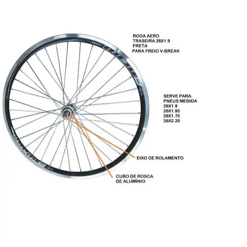 Roda Aro 26 Traseira Aero Montado 36 Furos Com Rolamento - Preta Bicicleta MTB