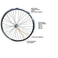 Roda Aro 26 Traseira Aero Montado 36 Furos Com Rolamento - Preta Bicicleta MTB