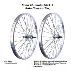 Par Roda Alumínio Aro 26 X 1.9 P/ Bicicleta C/ Raios Grosso ( Par ) MTB