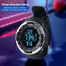 Relógio De Pulso Digital Masculino Esportivo A Prova D 'Água De Silicone Led Cronômetro Preto Prata