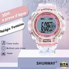Relogio Feminino Digital à Prova D'água De Pulseira Transparente Esportivo Luminoso LED Eletrônico Cronômetro Rosa Preto