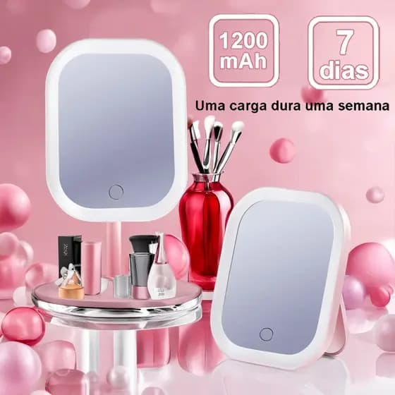 Espelho De Maquiagem Dobrável Espelho LED Portátil Espelho De Mesa Autônomo Com Luz De Três Cores
