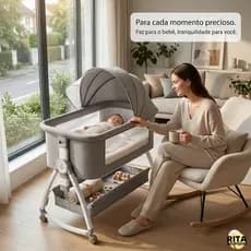 Berço Portátil Moises Co-bed Com Balanço Até 25kg Mosquiteiro Trava Segurança e Cesto Cinza