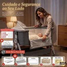 Berço Portátil com 9 Acessórios Balanço Moises de 6 Níveis Ajustáveis De Altura e Inclinação Anti-Refluxo