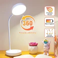 Luminária LED Recarregável Design Que Não Ágride Os Olhos Ájustável Em 360° 3 Cores De Luz TD05