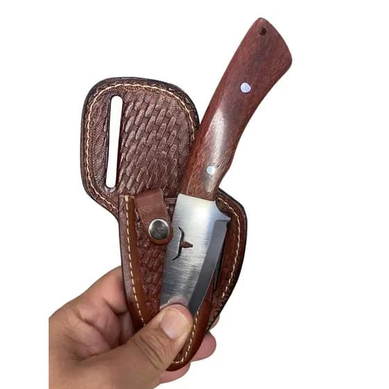 Faca Mini Campeira Reta Couro Inox Artesanal Boiadeiro