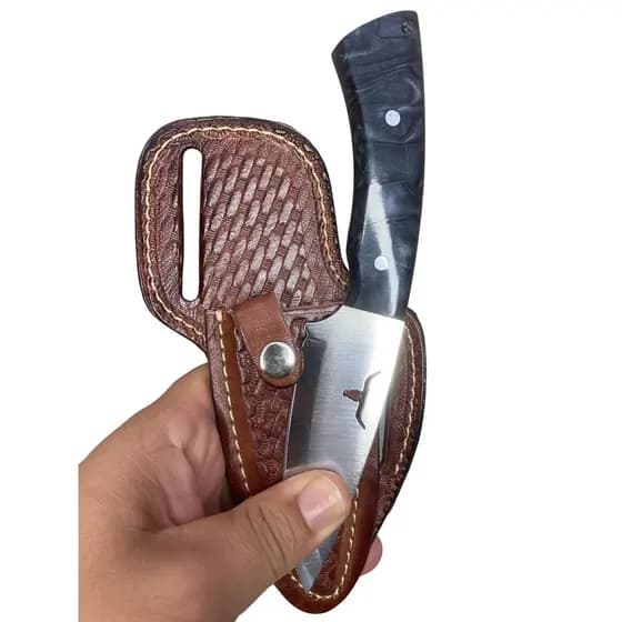 Faca Mini Campeira Reta Couro Inox Artesanal Boiadeiro