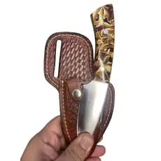 Faca Mini Campeira Reta Couro Inox Artesanal Lisa