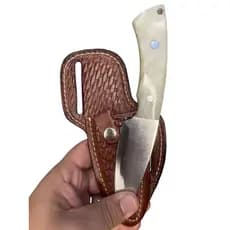 Faca Mini Campeira Reta Couro Inox Artesanal Lisa