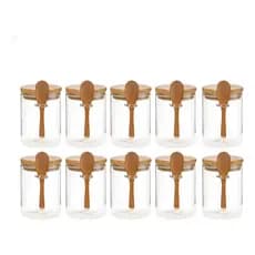 kit 5 ou 10 Potes de Vidro redondo 250ml Borossilicato Hermético Tampa E Colher Bambu