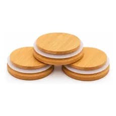 Kit 5 Tampas De Bambu Para Copo Pote De Vidro 6,5cm