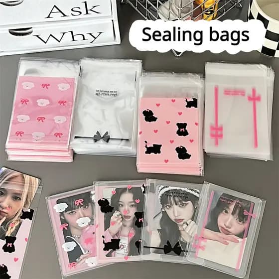 Saco De 50pcs Vedação Bowknot Transparente Mangas De Cartão Embalagem Fotográfico Protetor