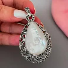 Pingente Bali Prata 925 Gota com Pedra Natural Madrepérola