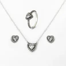 Conjunto Colar Brinco e Anel Com Zircônia Prata 925