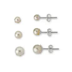 Kit Trio Brincos Perola Sintética Prata 925