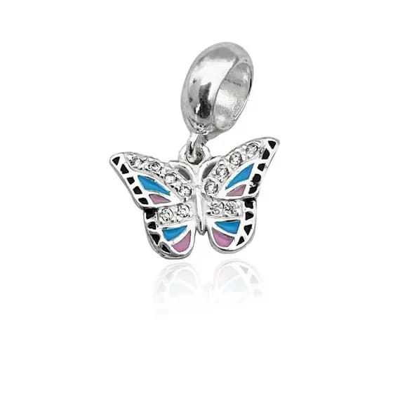 Berloque Borboleta Esmaltada Azul Prata 925 Único