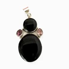Pingente Oval Pedra Natural Onix e Ametista Prata 925 Onix