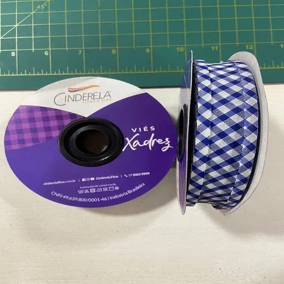 Fita Viés Cinderela Xadrez Royal Grande Rolo 20m Acabamento para Fralda Sacolas Personalizadas Necesser Jogo Americano