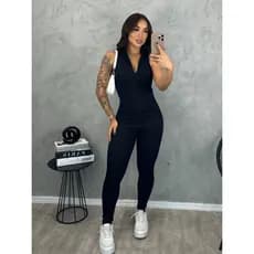 Macacão Feminino Regata Com Zíper Justo Canelado 3D TENDENCIAS PREMIUM