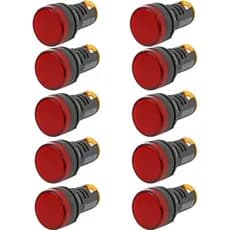 KIT 10 SINALEIRO LED 22MM VERMELHO 220V INDICADOR PAINEL ELÉTRICO
