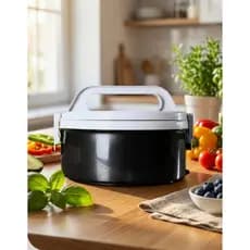 Marmita Térmica Preta Soprano 1,5L Sem Divisória Micro-ondas Alça Trava
