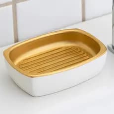Saboneteira Arthi de Bancada Branco e Dourado para Lavabo