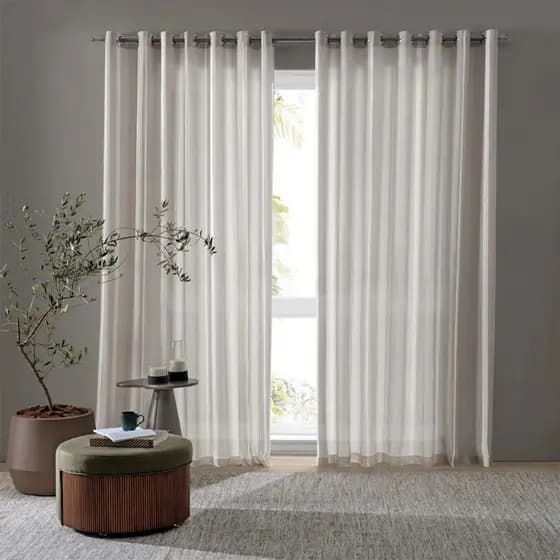 Cortina Longa Duplex Decorada Bella Janela Tecido Decorativo Com Forro 4,20mx2,30m Areia