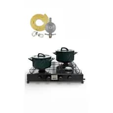 Fogão Portátil 4 Bocas a Gás Mangueira Registro e Abraçadeiras mais vendido– Baixa Pressão, Ideal para Camping,pesca, di