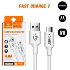 Cabo Usb de Dados e Carregador Rápido 4.8A Tipo C Turbo Lehmox Original Cabo Grosso Reforçado Celular Samsung Xiaomi Mot
