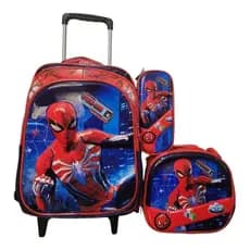 kit Mochila Escolar Infantil Homem-Aranha com Rodinhas + Lancheira + Estojo Kit Completo