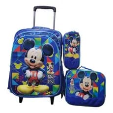 Kit Mochila Infantil com Rodinhas Mickey + Lancheira + Estojo Escolar Kit 3 Peças