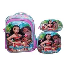 Kit Mochila Escolar Infantil Moana 2 + Lancheira + Estojo Rosa Resistente
