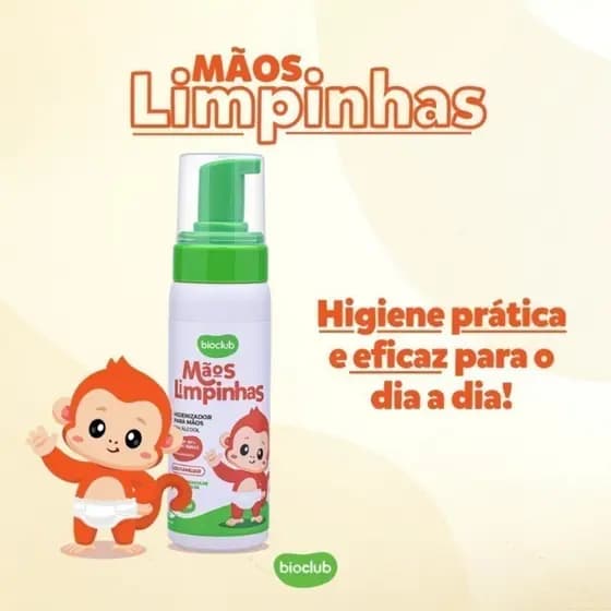 Higienizador para Mãos Limpinhas Bioclub 200ml – Proteção Delicada para Toda Família